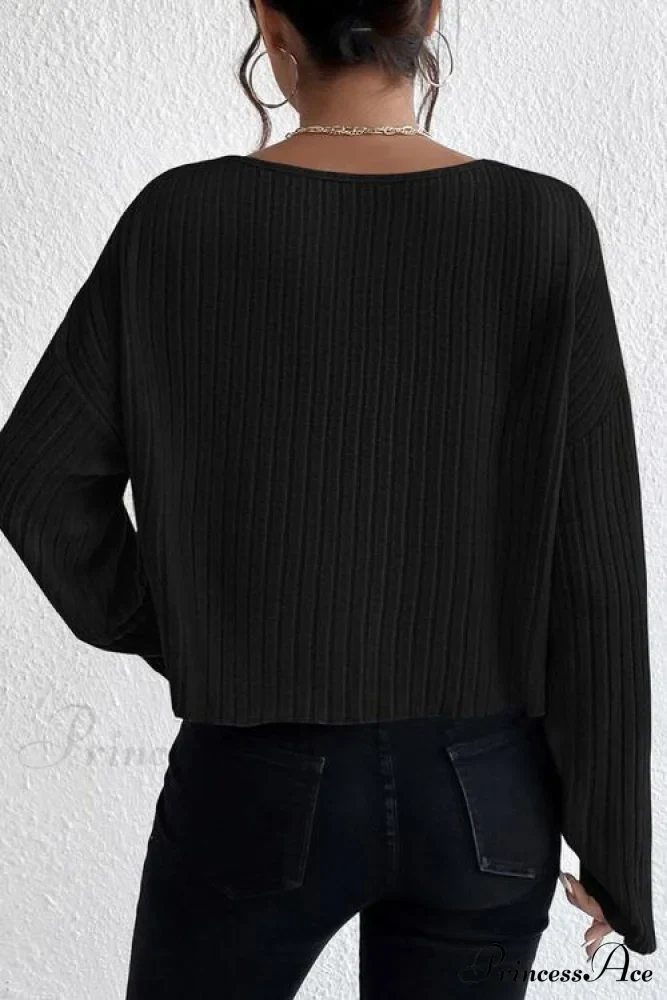 Shoulder Round Ribbed Neck Arm Long Drop Shirt - Image 7