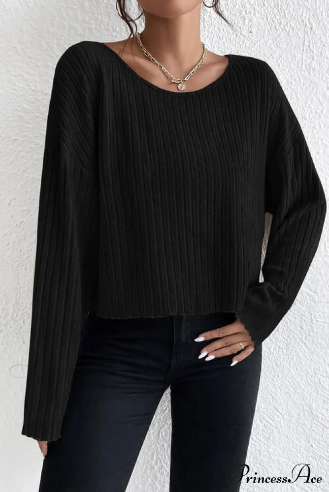 Shoulder Round Ribbed Neck Arm Long Drop Shirt - Image 8