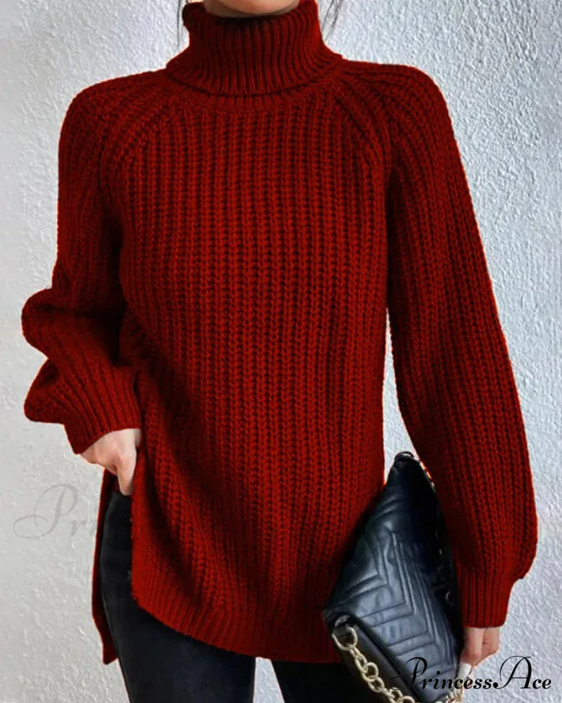 sleeves with raglan sweater and Turtleneck slit - Image 10