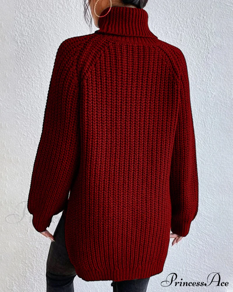 sleeves with raglan sweater and Turtleneck slit - Image 11