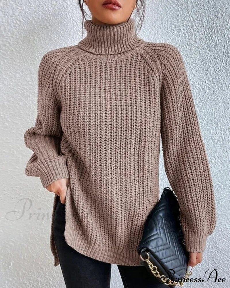 sleeves with raglan sweater and Turtleneck slit - Image 12