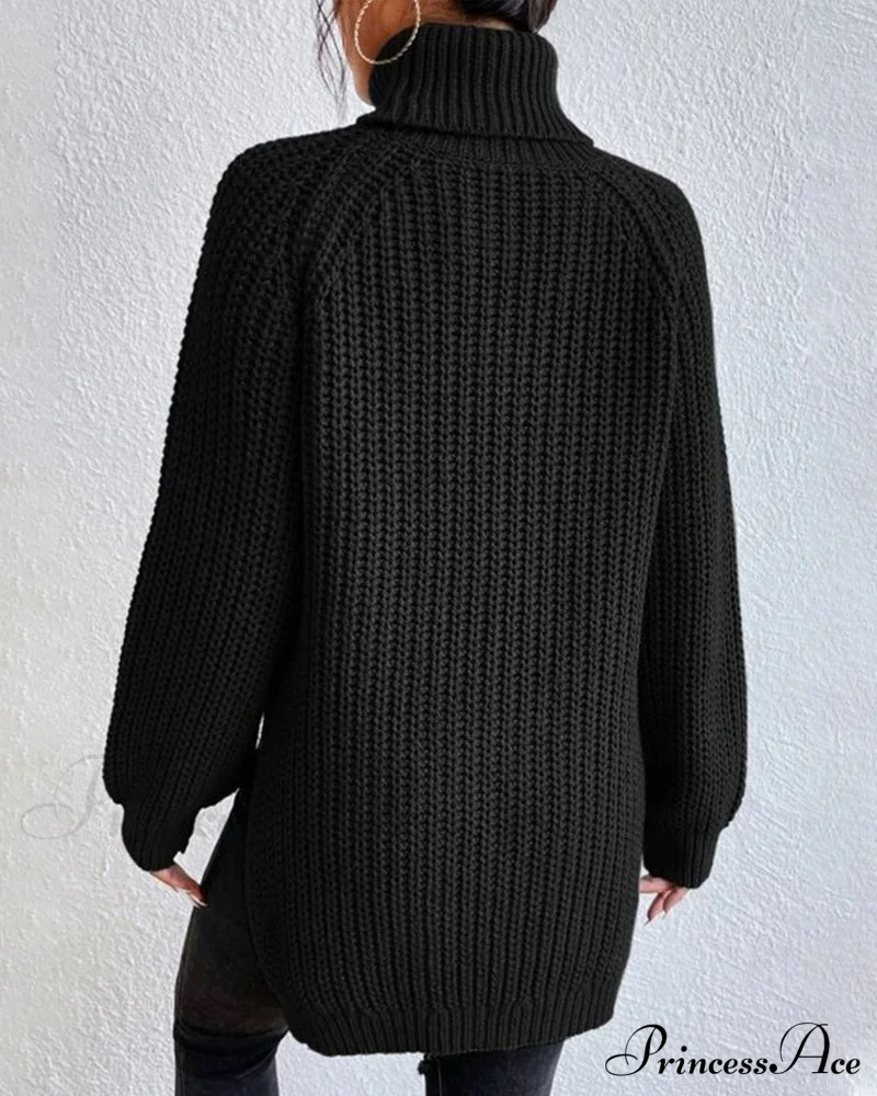 sleeves with raglan sweater and Turtleneck slit - Image 3