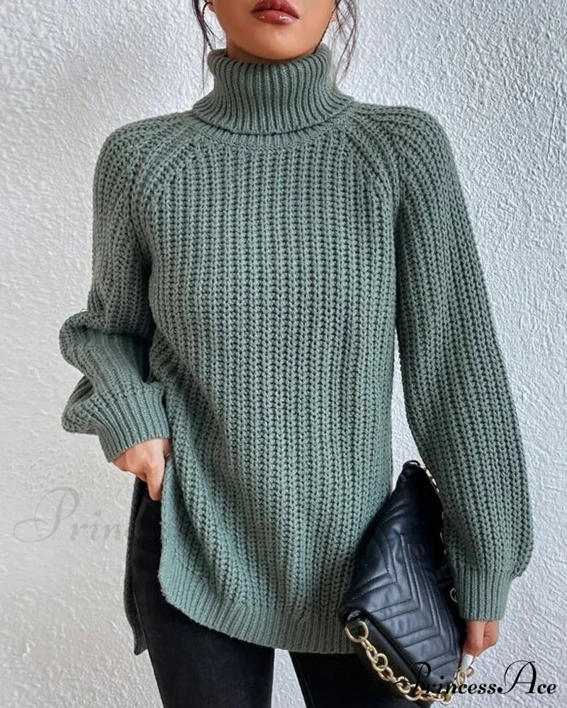 sleeves with raglan sweater and Turtleneck slit - Image 4