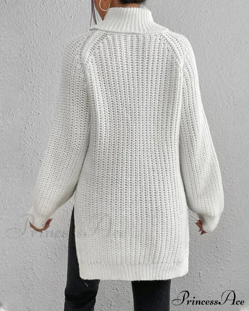 sleeves with raglan sweater and Turtleneck slit - Image 9