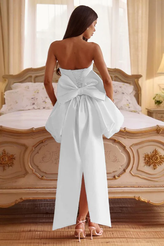 Solid Color Strapless Backless Big Bow Bubble Hem Prom Dress - Image 13