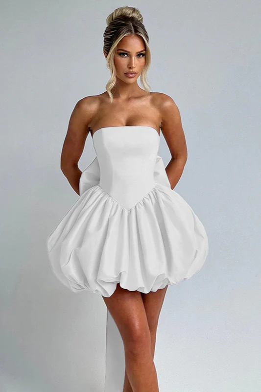 Solid Color Strapless Backless Big Bow Bubble Hem Prom Dress - Image 14