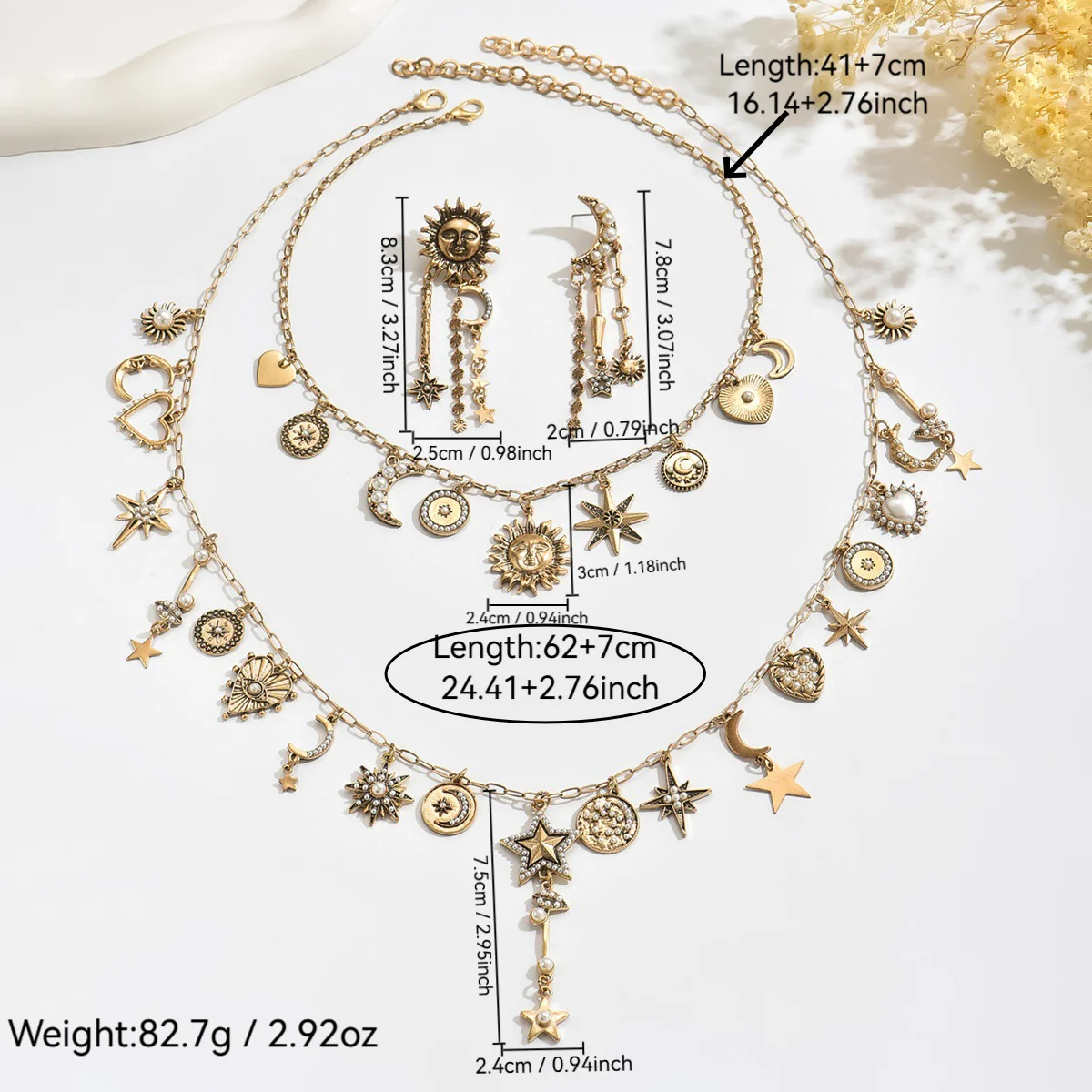 Vintage Heart Sun Moon Tassel NeckLace - Image 3