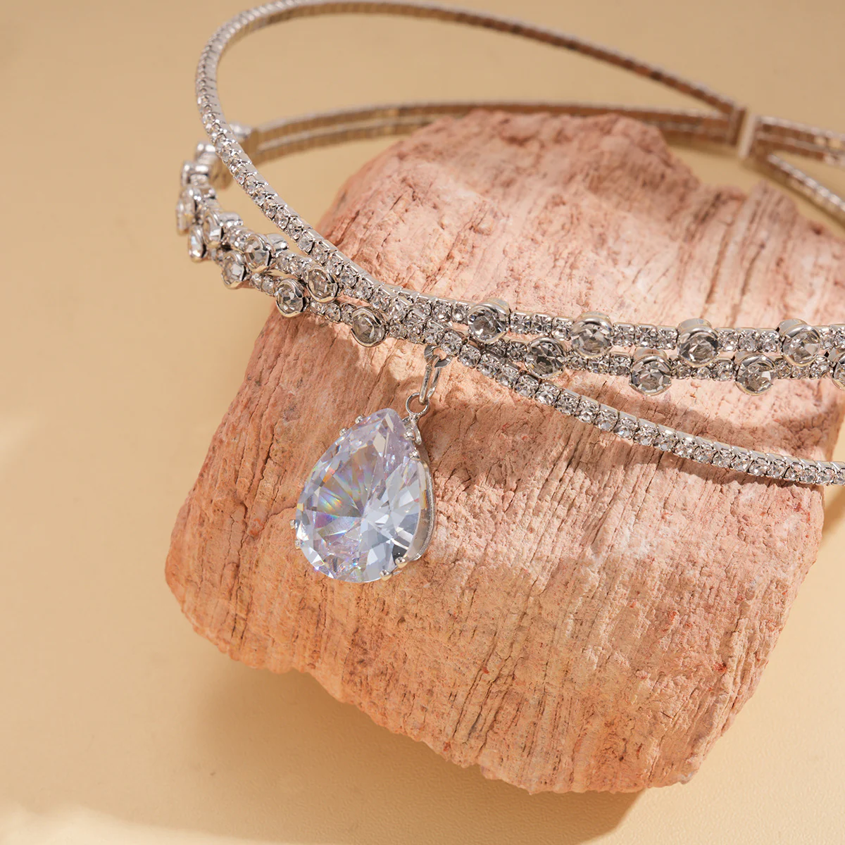 Zircon Rhinestone Waterdrop Crisscross Double Layer NeckLace - Image 4