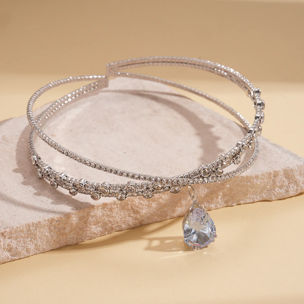 Zircon Rhinestone Waterdrop Crisscross Double Layer NeckLace - Image 5